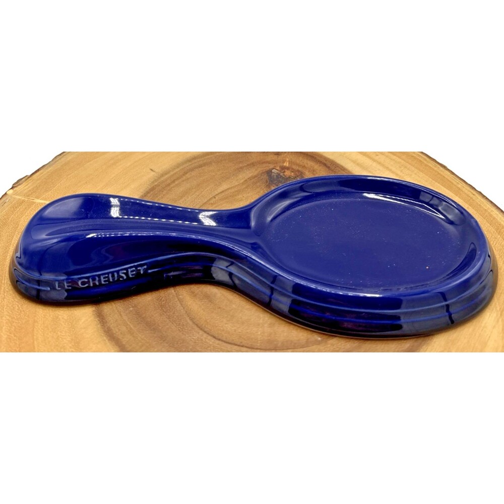 Le Creuset Blue Stoneware Enamel Spoon Rest/Holder, Royal Blue Kitchen Ware 9”